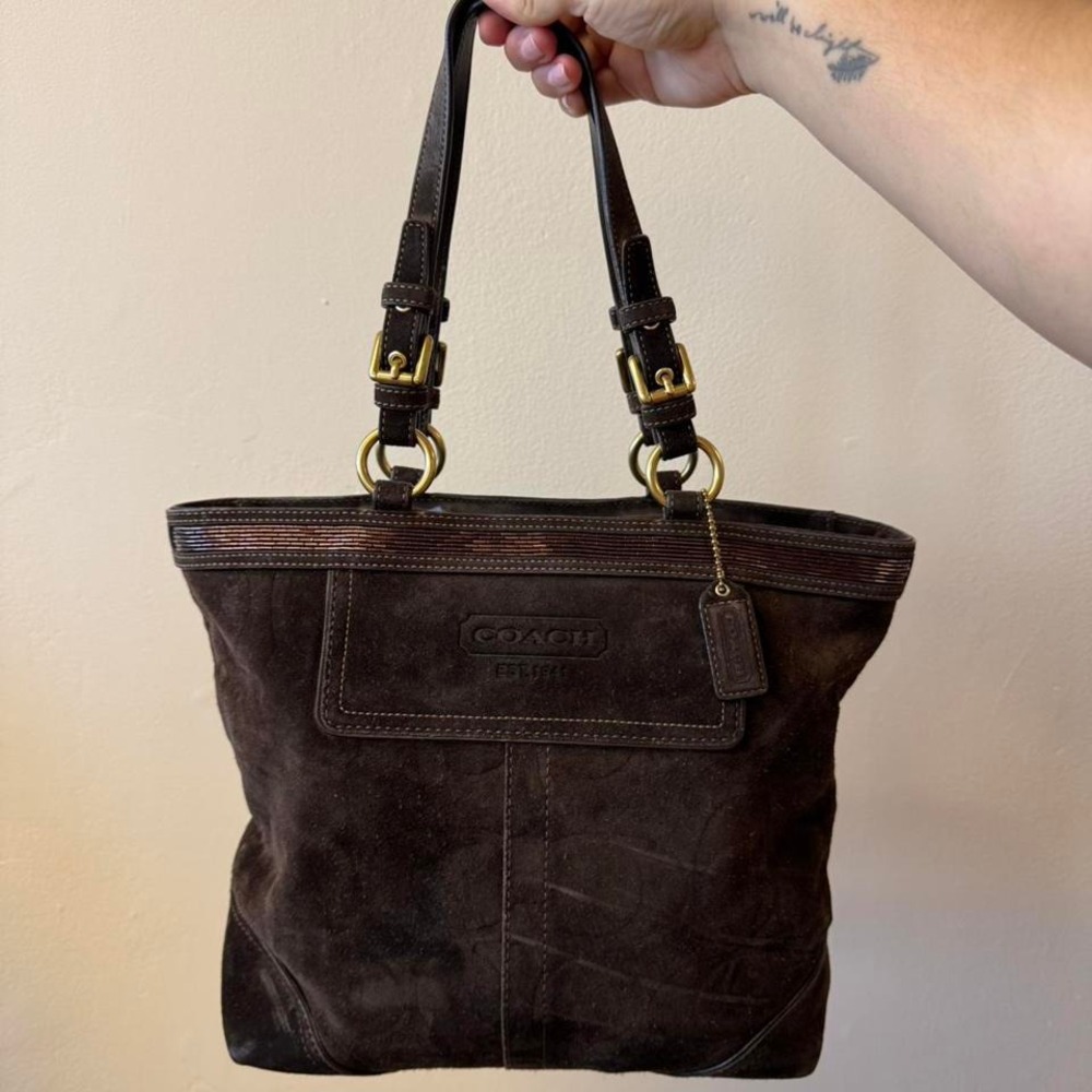 Vintage Coach Brown Suede Tote - Picture 2 of 8